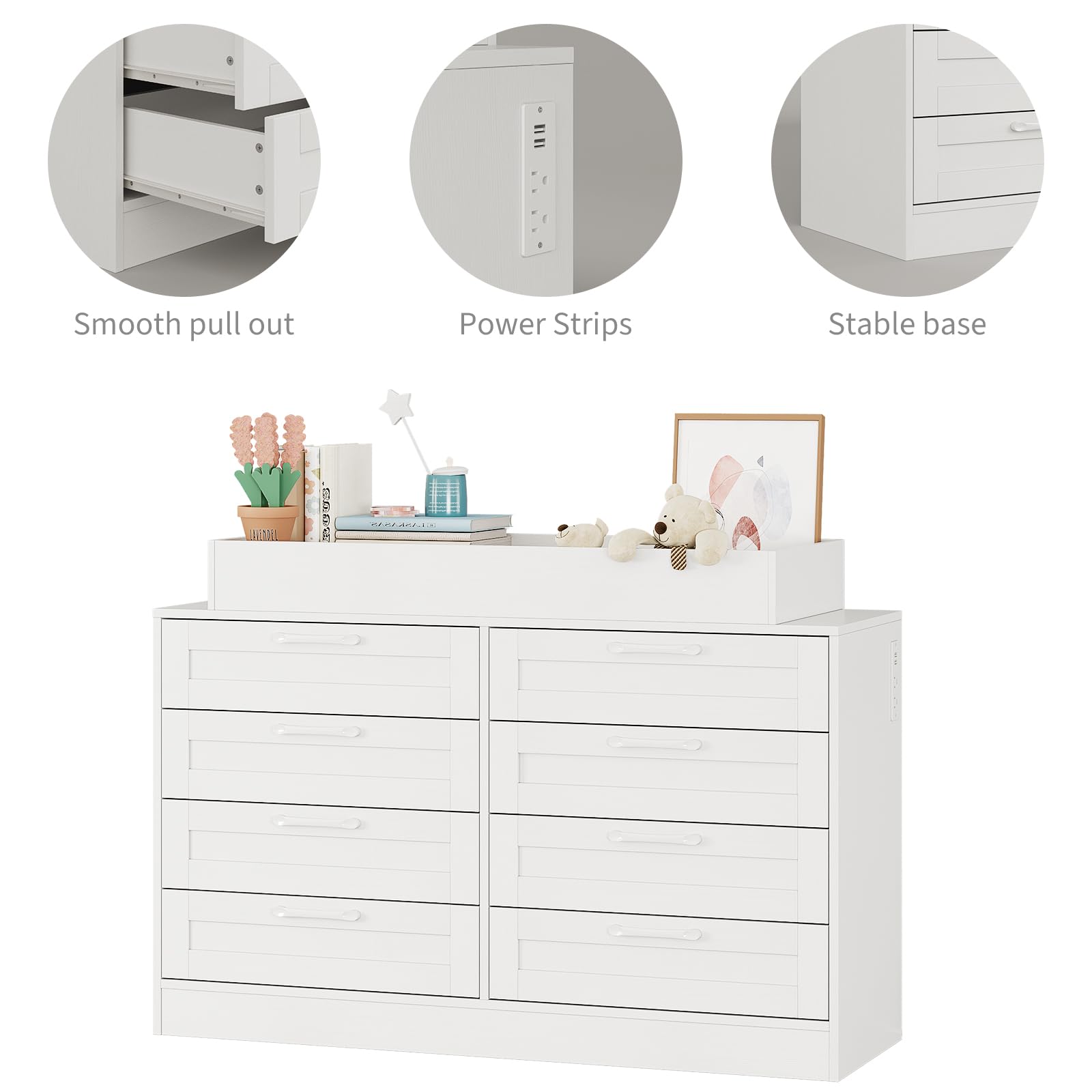8-Drawer Nursery Changing Table Dresser with Shelves
