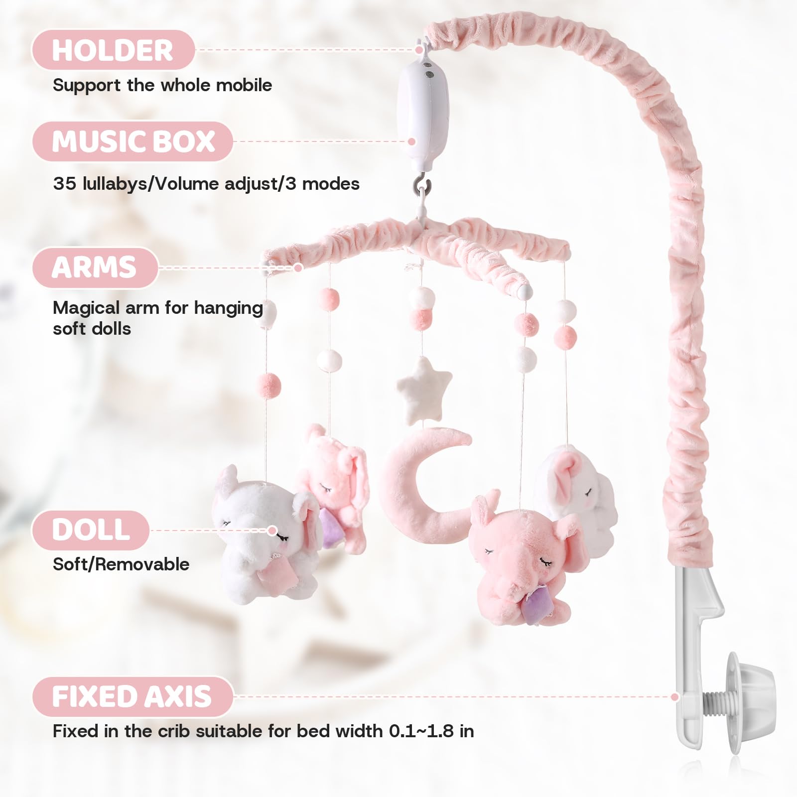 Elephant Crib Mobile with Musical Box
