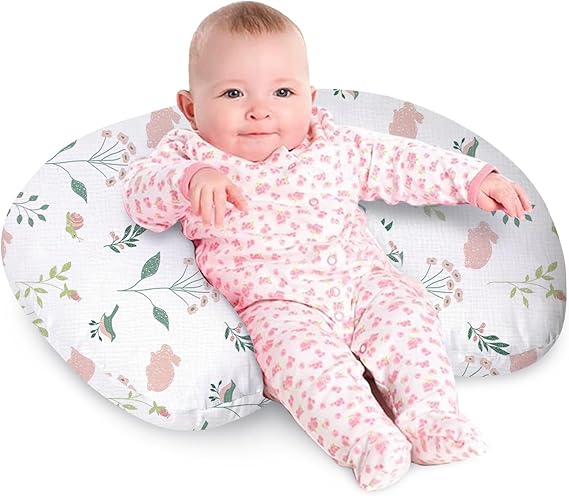 Nursing Pillow, Soft 100% Cotton Breastfeeding Pillow with Breathable Muslin