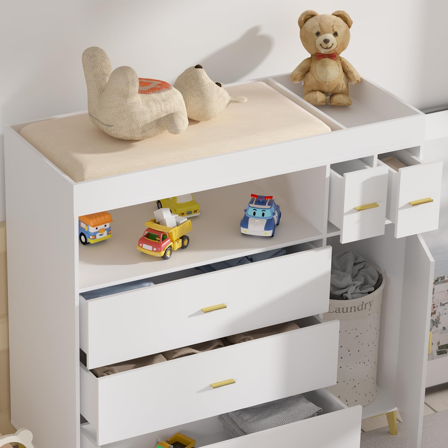 White Changing Table Dresser with 5 Drawers