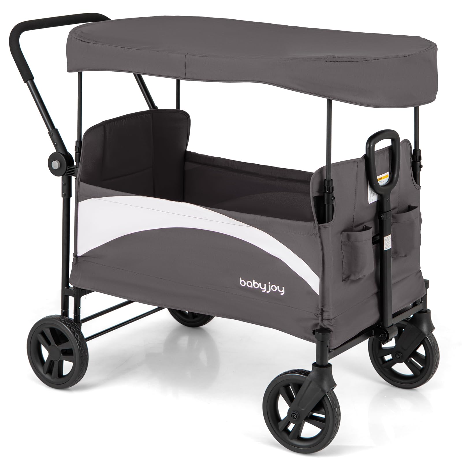 Collapsible Wagon Stroller for 2 Kids with Adjustable Canopy
