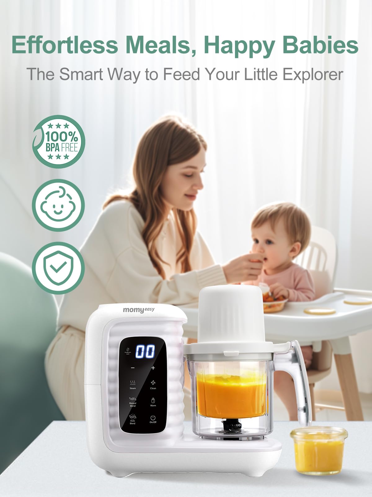 MOMYEASY Baby Food Maker, Multifunction Baby Food Processor Chopper Grinder, Baby Food Steamer and Puree Blender in-One, with Bottle Warmer, Auto Cooking & Grinding