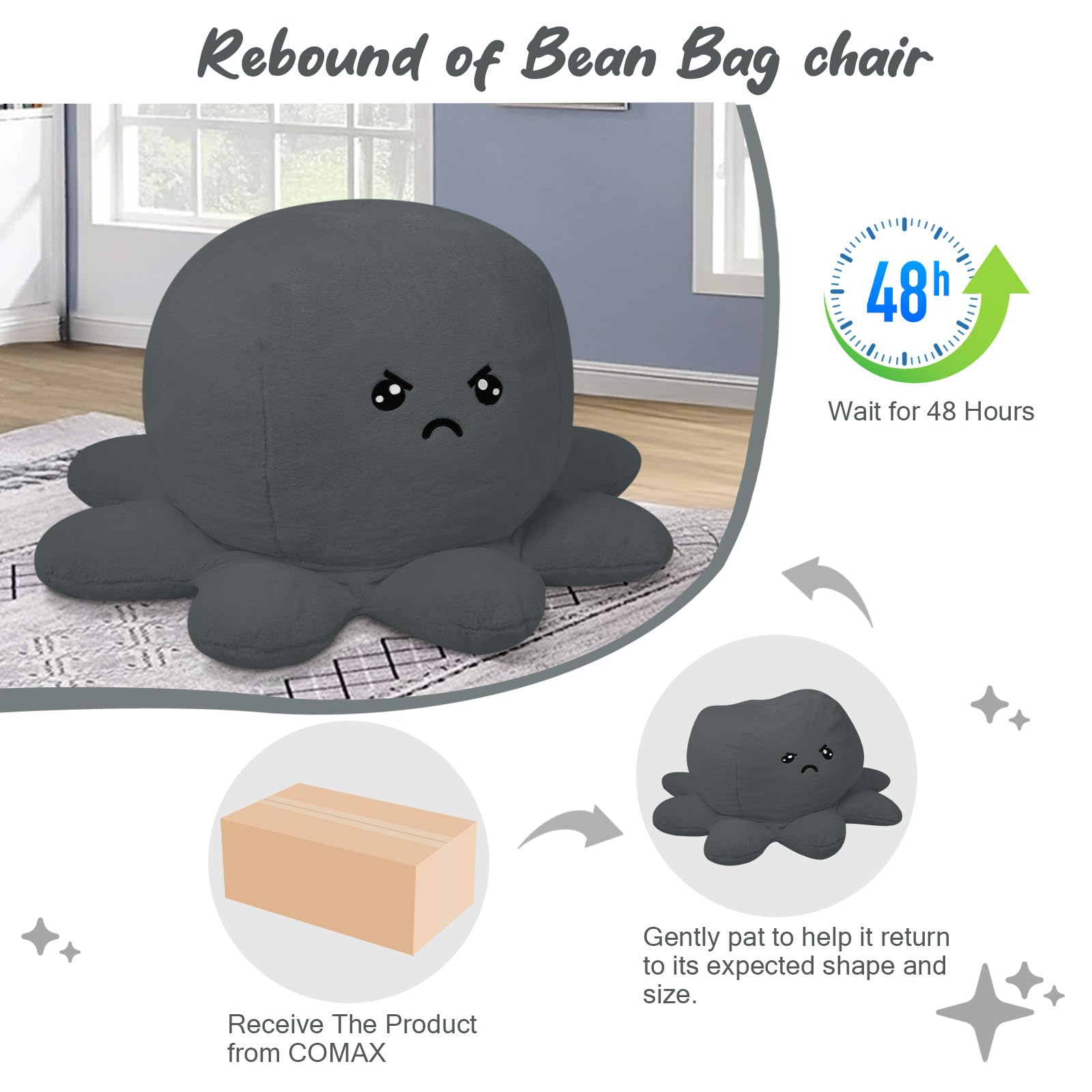 Reversible Octopus Bean Bag Chair for Kids