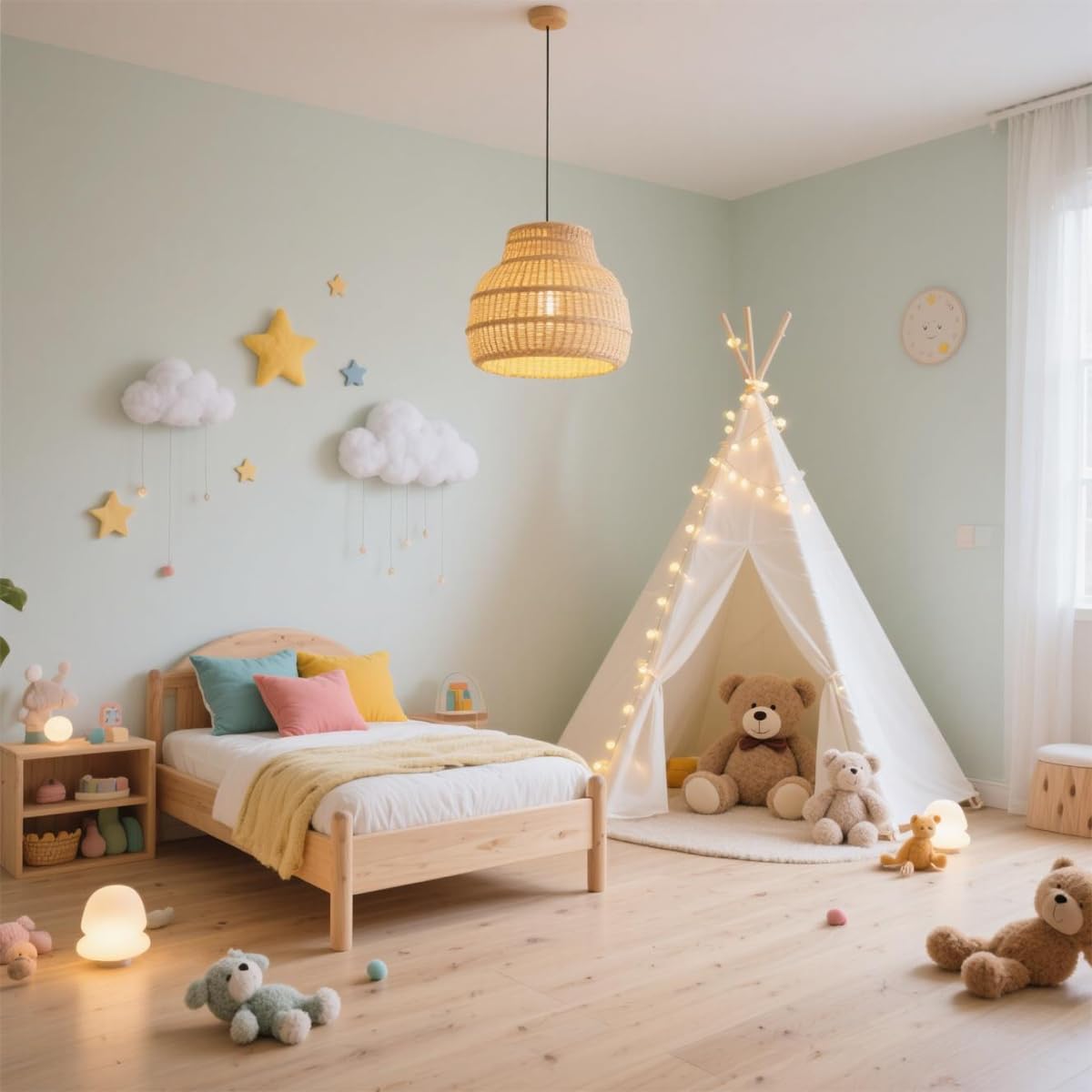 Kids Teepee Tent with String Lights
