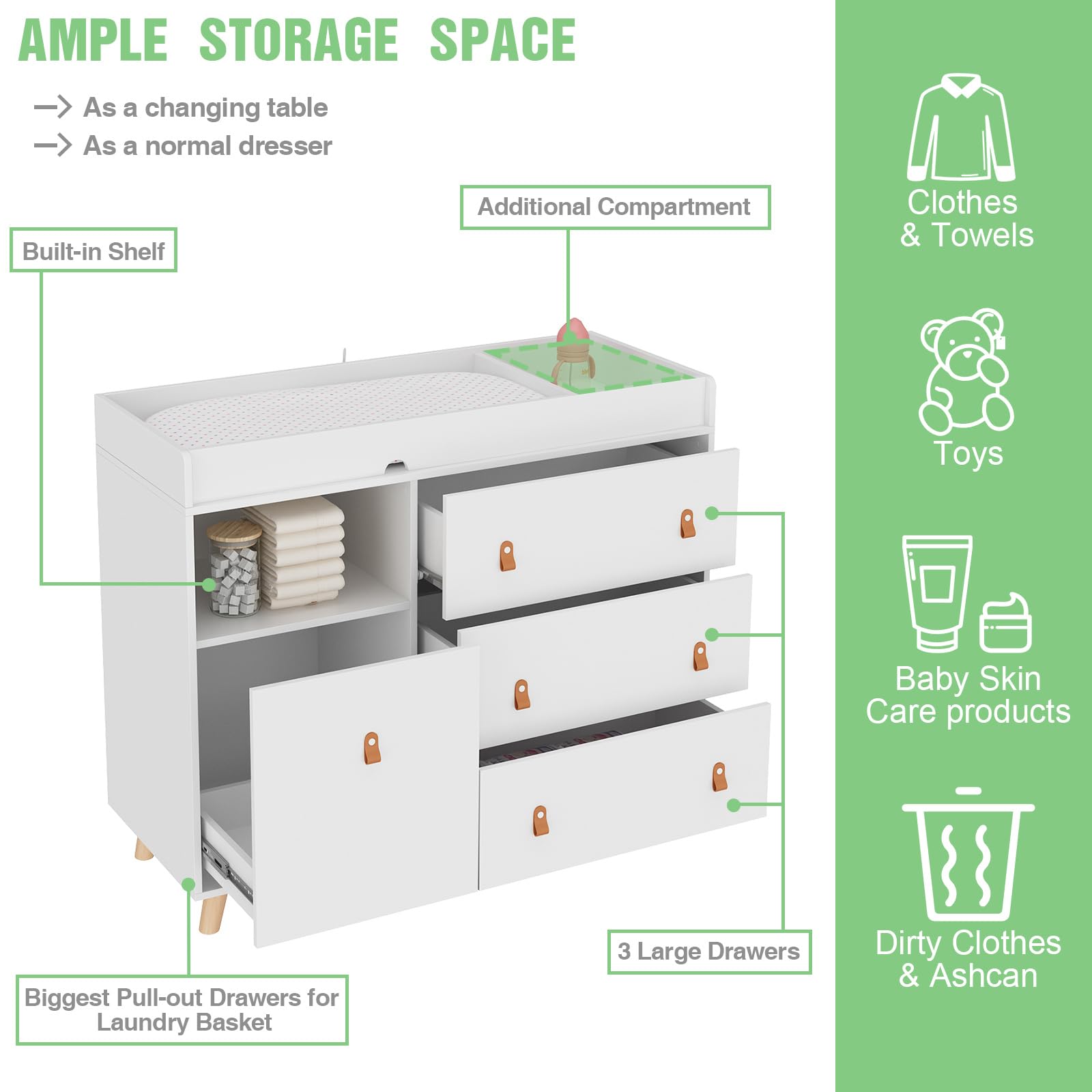 Baby Changing Table Dresser with Storage