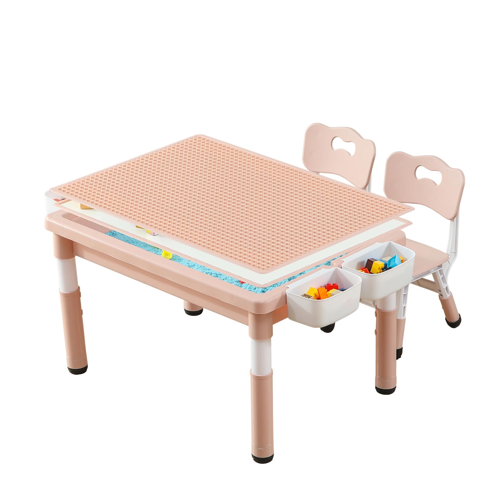 Multi Functional Kids Table and 2 Chairs Set, Graffiti & Building Blocks