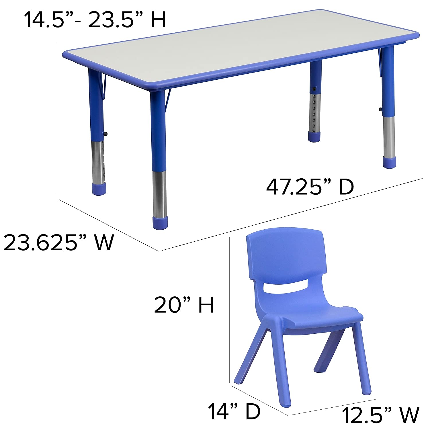 Adjustable Classroom Activity Table Set with 6 Stackable Chairs