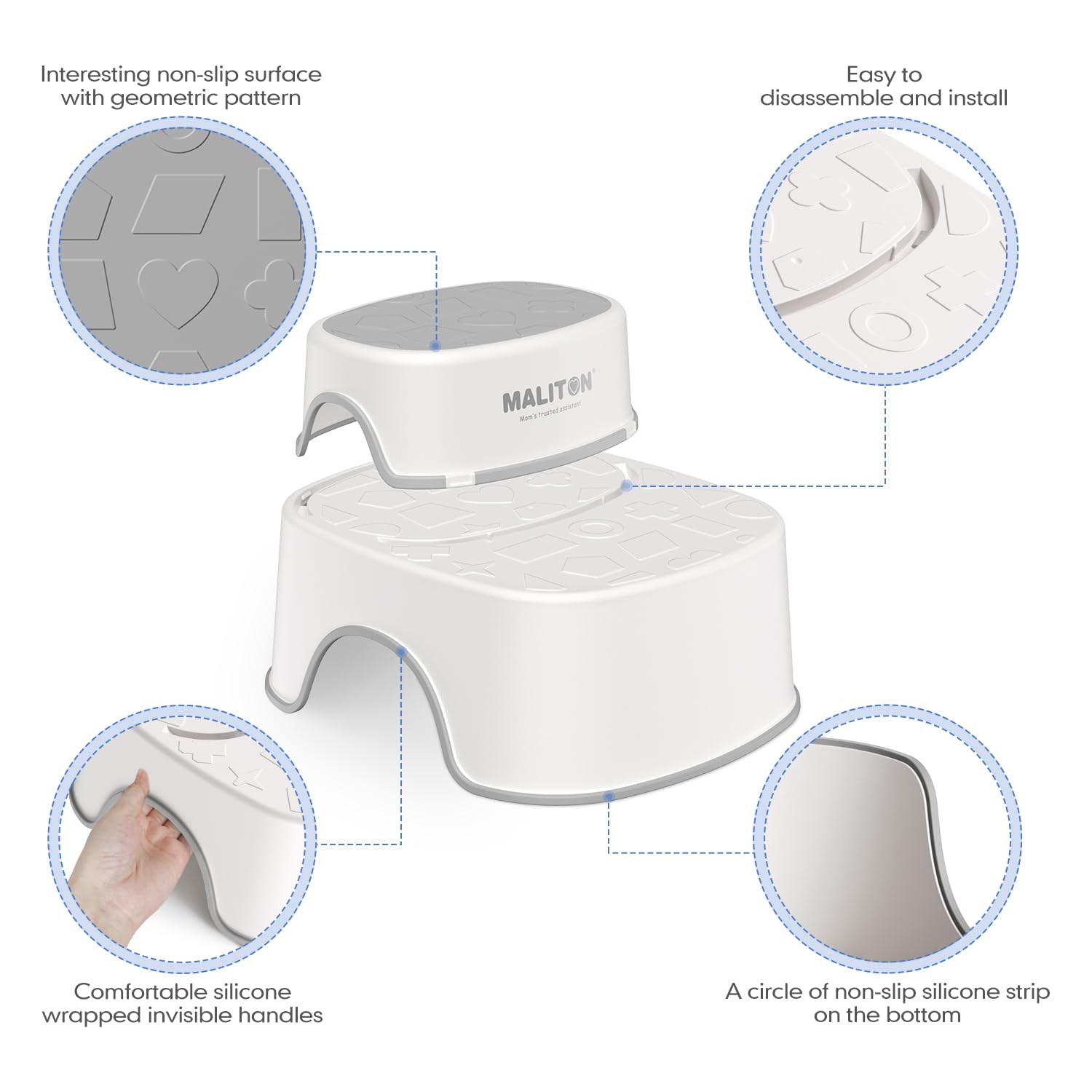 Maliton Baby Potty Training Seat with Step Stool, Toddler Toilet Seat for Boys Girls, Anti-Slip Toddler Stool for Bathroom, Kitchen, Toilet Potty Training Set(One Potty Seat+Two Step Stool for Kids)