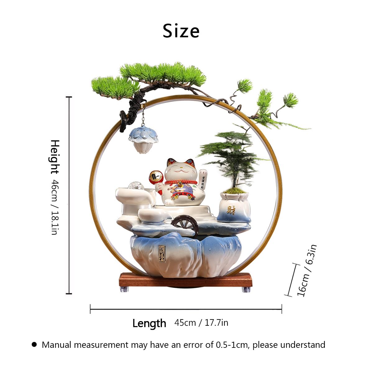 Indoor Tabletop Waterfall Fountain with Lucky Cat LED Light