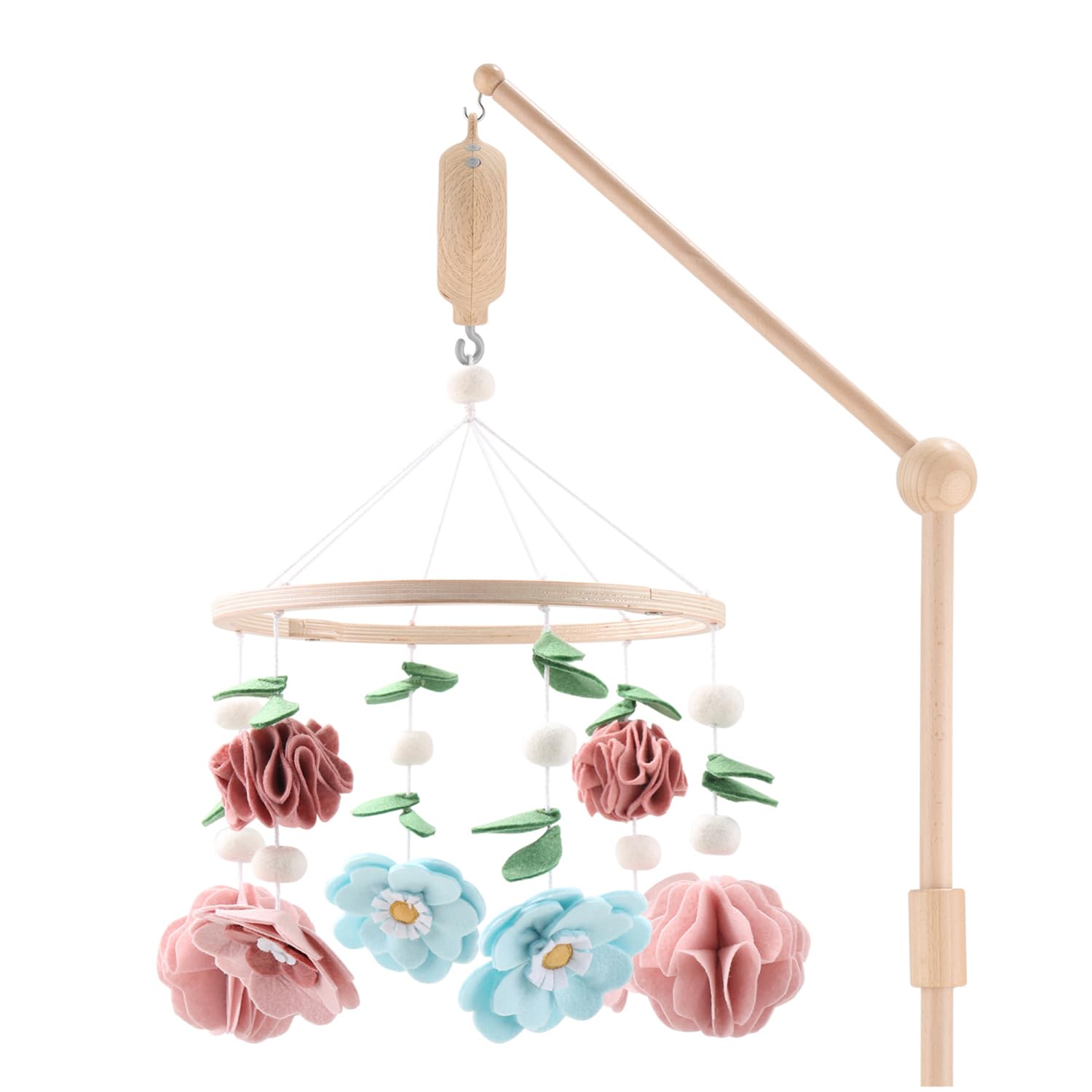 Crib Mobile for Girls - Wooden Musical Baby Crib Mobile with 12 Lullabies