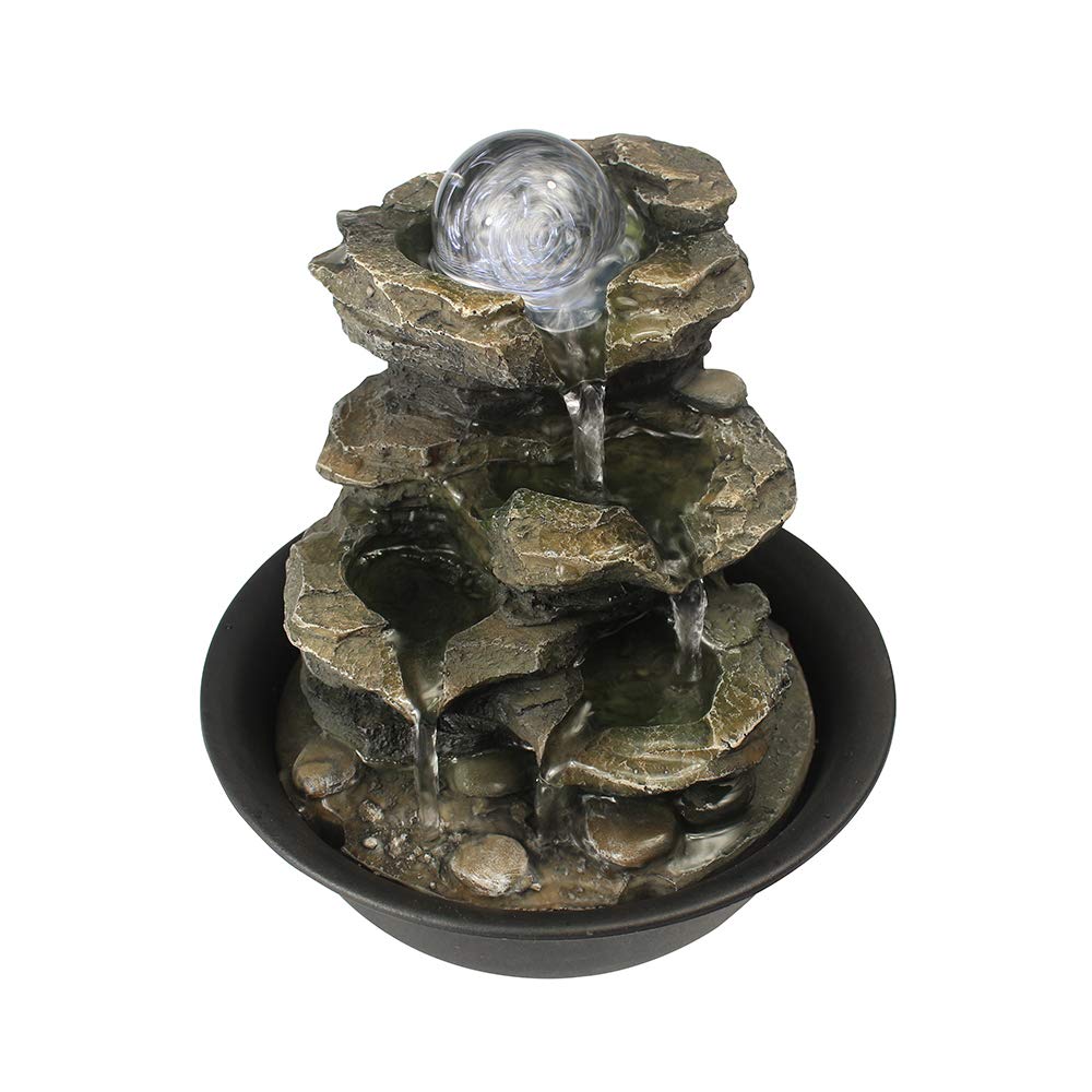 Spinning Orb Rock Cascading Tabletop Fountain, Zen Meditation Indoor