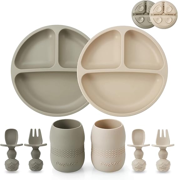 Silicone Baby Feeding Set| 2 Pack Silicone Divided Suction Plate and 2 Pack
