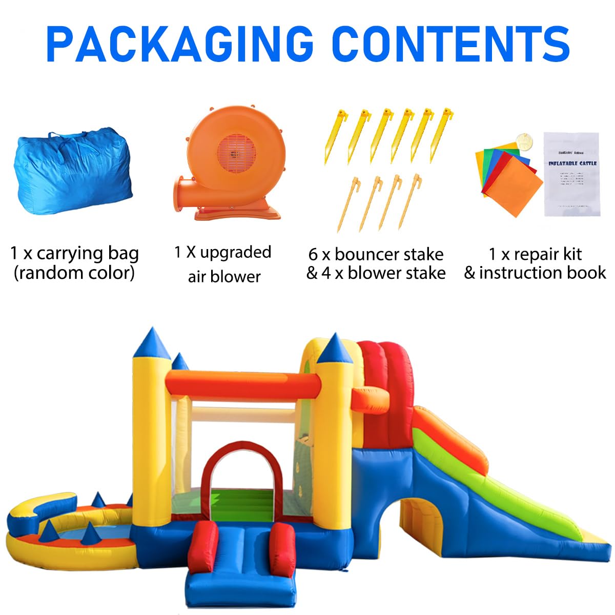 8-in-1 Inflatable Bounce House with Dual Slides and Climbing Wall
