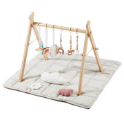 Wooden Play Gym with 9 Sensory Toys, Foldable Baby Play GymFrame