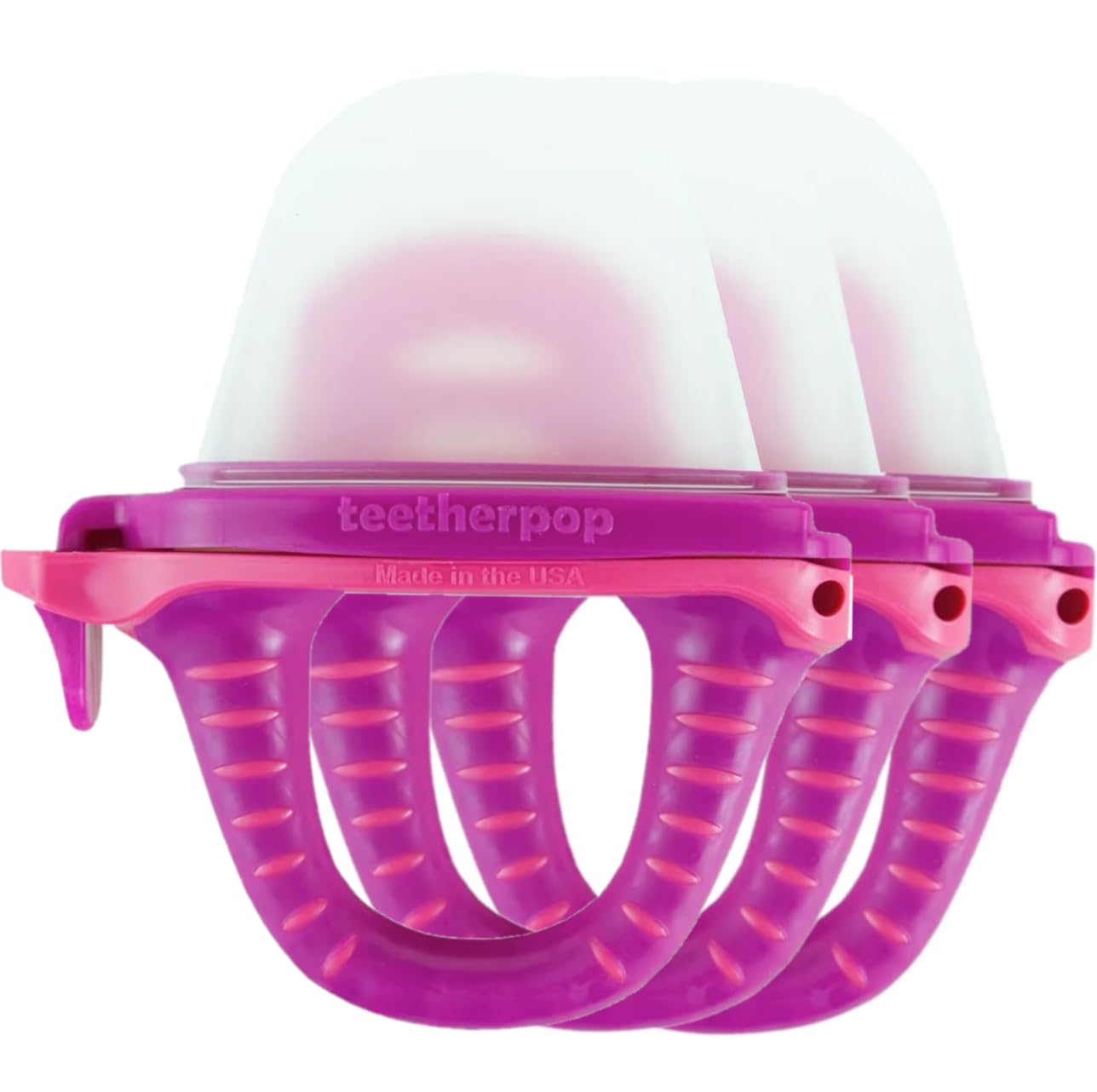 Teetherpop Fillable Silicone Teether for Babies (3-Pack) – Breastmilk Popsicle Molds for Teething w/Spill-Proof Sippy Slits – Baby Teethers for Liquid & Purée – Cooling Teething Relief (FuchsiaPink)