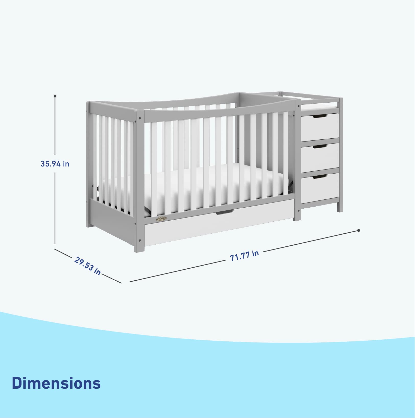 4-In-1 Convertible Crib & Changer With Drawer (Pebble Gray & White)