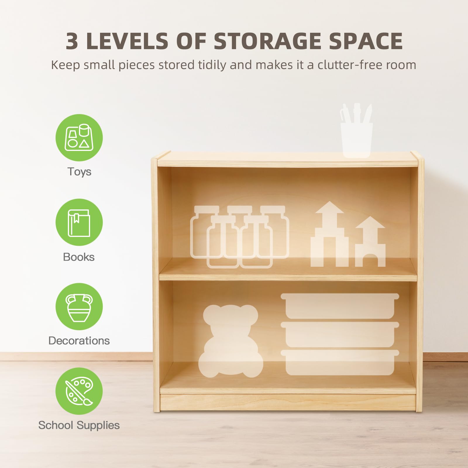 2-Tier Wooden Montessori Storage Shelf for Kids