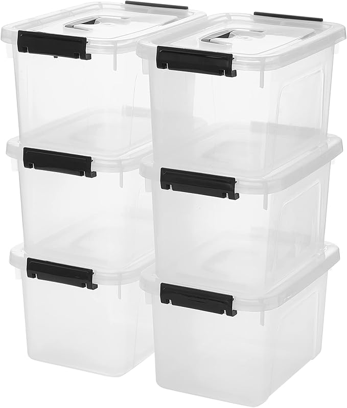 19 Quart Plastic Storage Bins with Lids, 6-Pack Stackable Clear Storage Organizing Box
