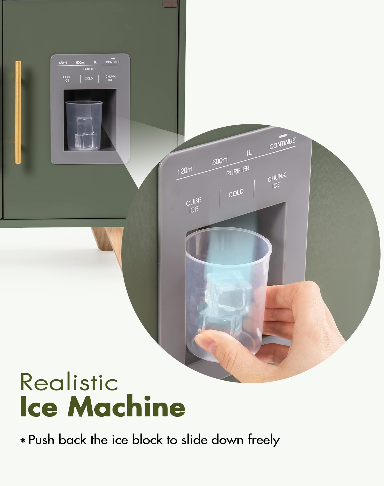 Wooden Play Kitchen Set with Ice Dispenser and Accessories