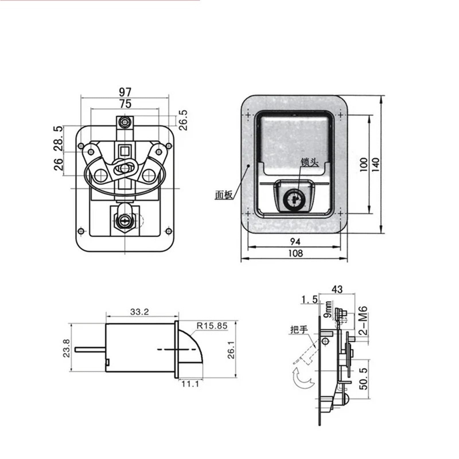 Square Cabinet Key Lock Black Or Stainless for Car Bus Truck