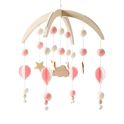 Wooden Wind Chime Bed Bell Crib Mobile, Neutral Pink Bee Baby Ceiling Mobile
