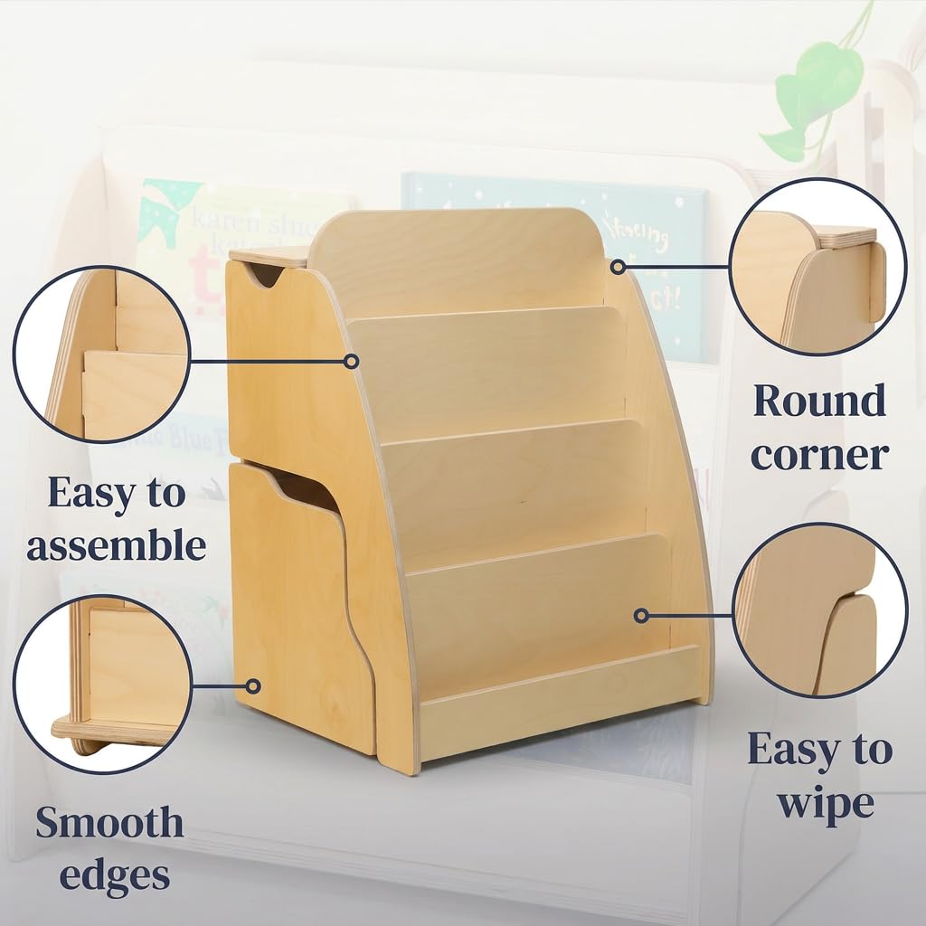 Montessori Bookshelf for Toddlers with Storage