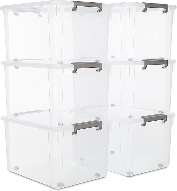 6 Packs 17 QT Plastic Storage Bins with Lids Large Stackable Storage Containers