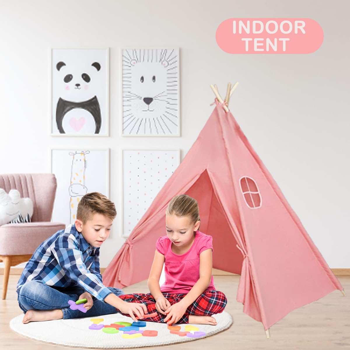 Kids Teepee Tent Set 6 Pack Indoor Outdoor Play Tent