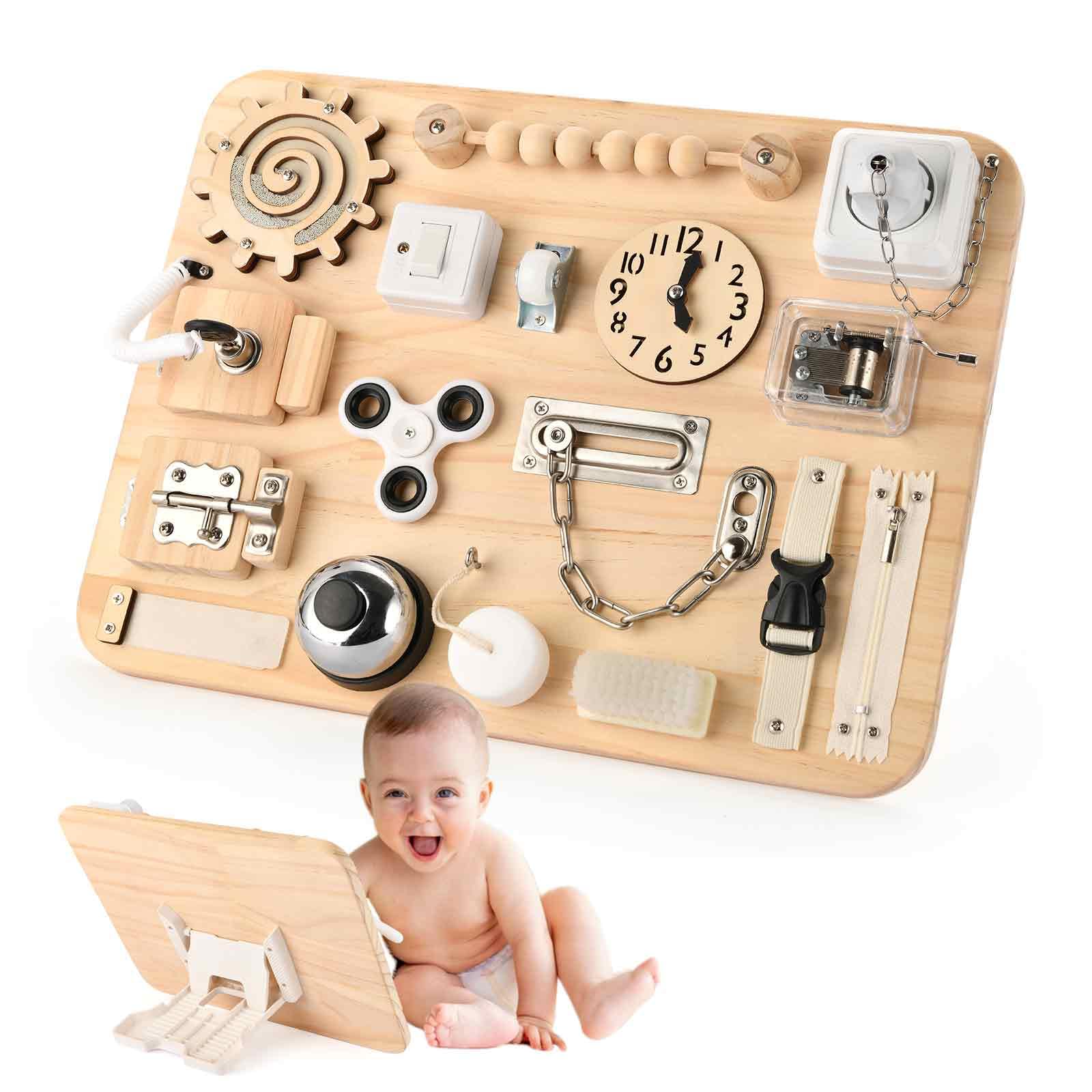 Montessori Large Busy Board for 1 2 3 4 Year Old- Wooden Sensory Toys -Fidget