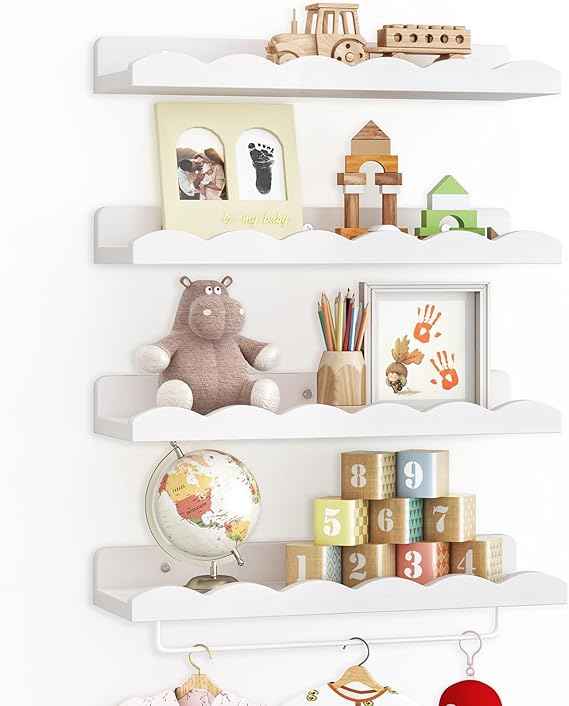 Nursery Shelves, 16.5 Inch Floating Bookshelves for Wall Set of 4