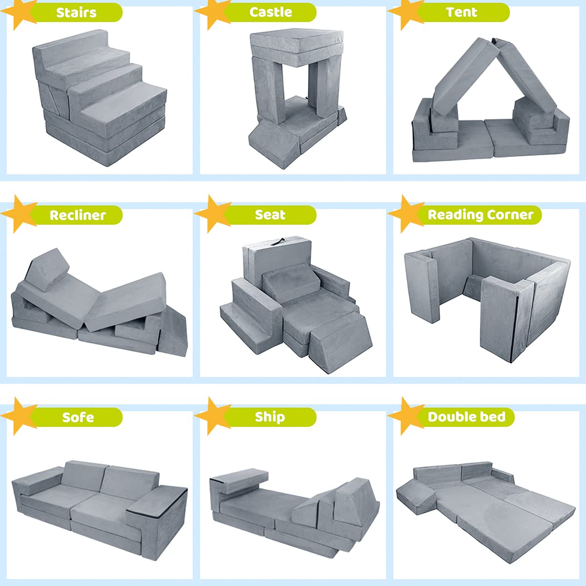 7-Piece Modular Kids Play Couch
