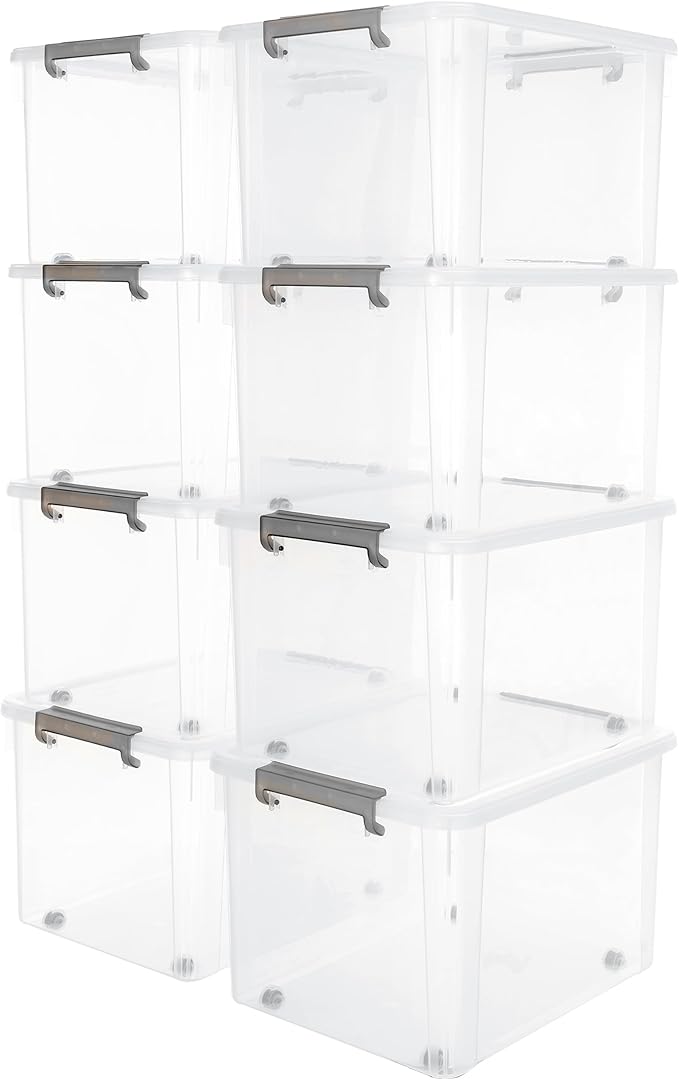 32 QT Plastic Storage Bins with Latching Lids Stackable Storage Containers