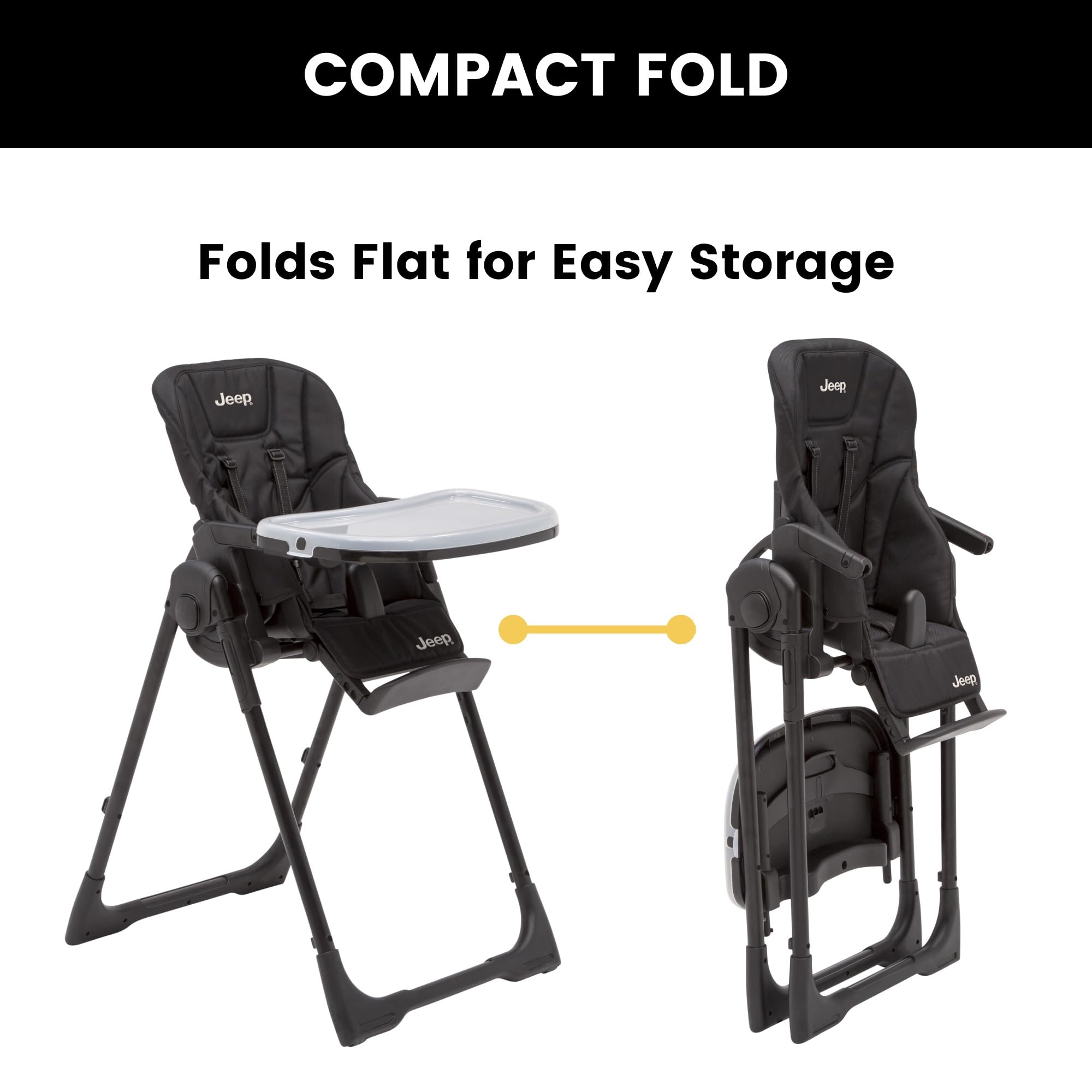 Jeep by Delta Children Classic Convertible 2-in-1 High Chair for Babies and Toddlers with Adjustable Height, Recline & Footrest - Dishwasher Safe Meal Tray, Black