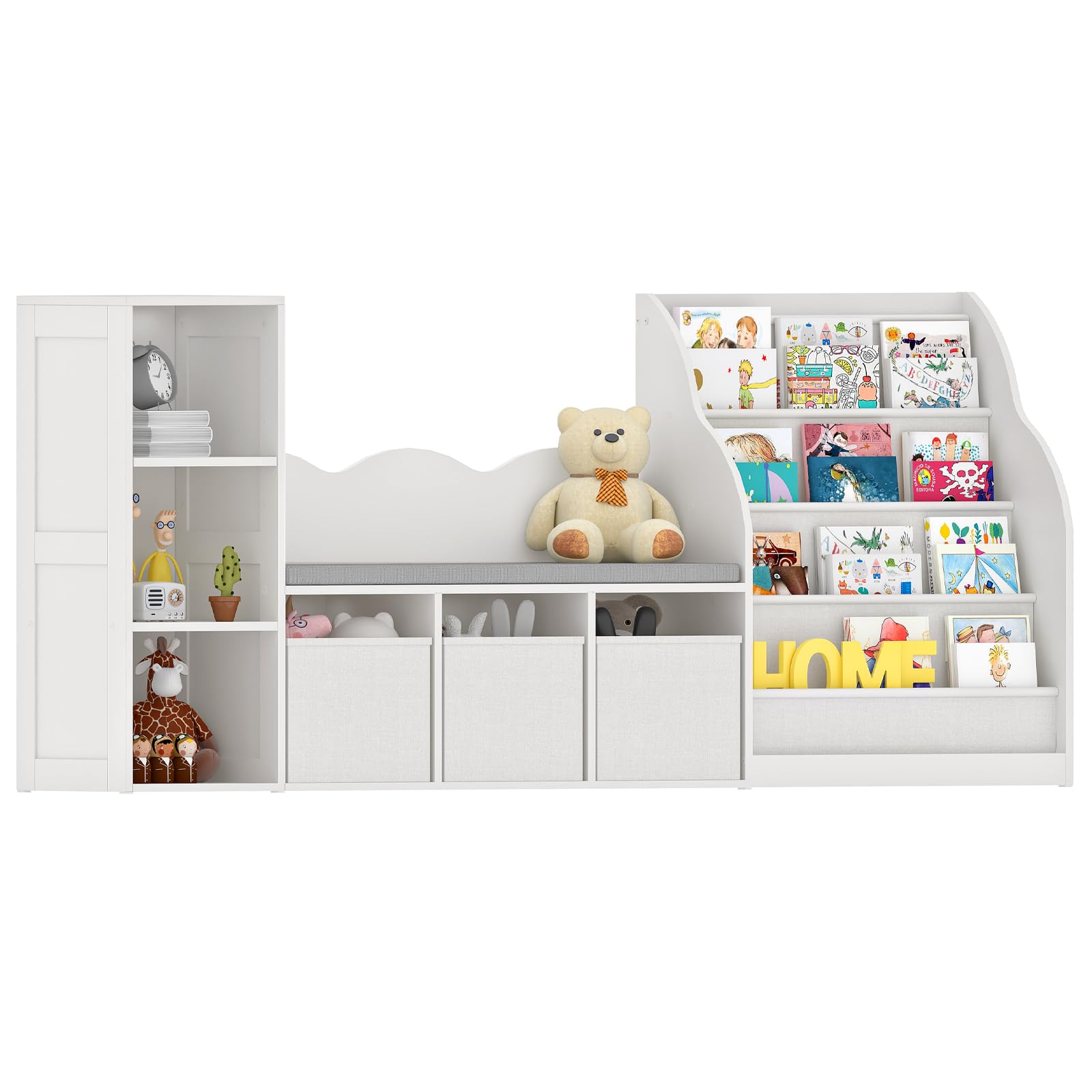 Kids Bookshelf with Reading Nook and Cushioned Seat