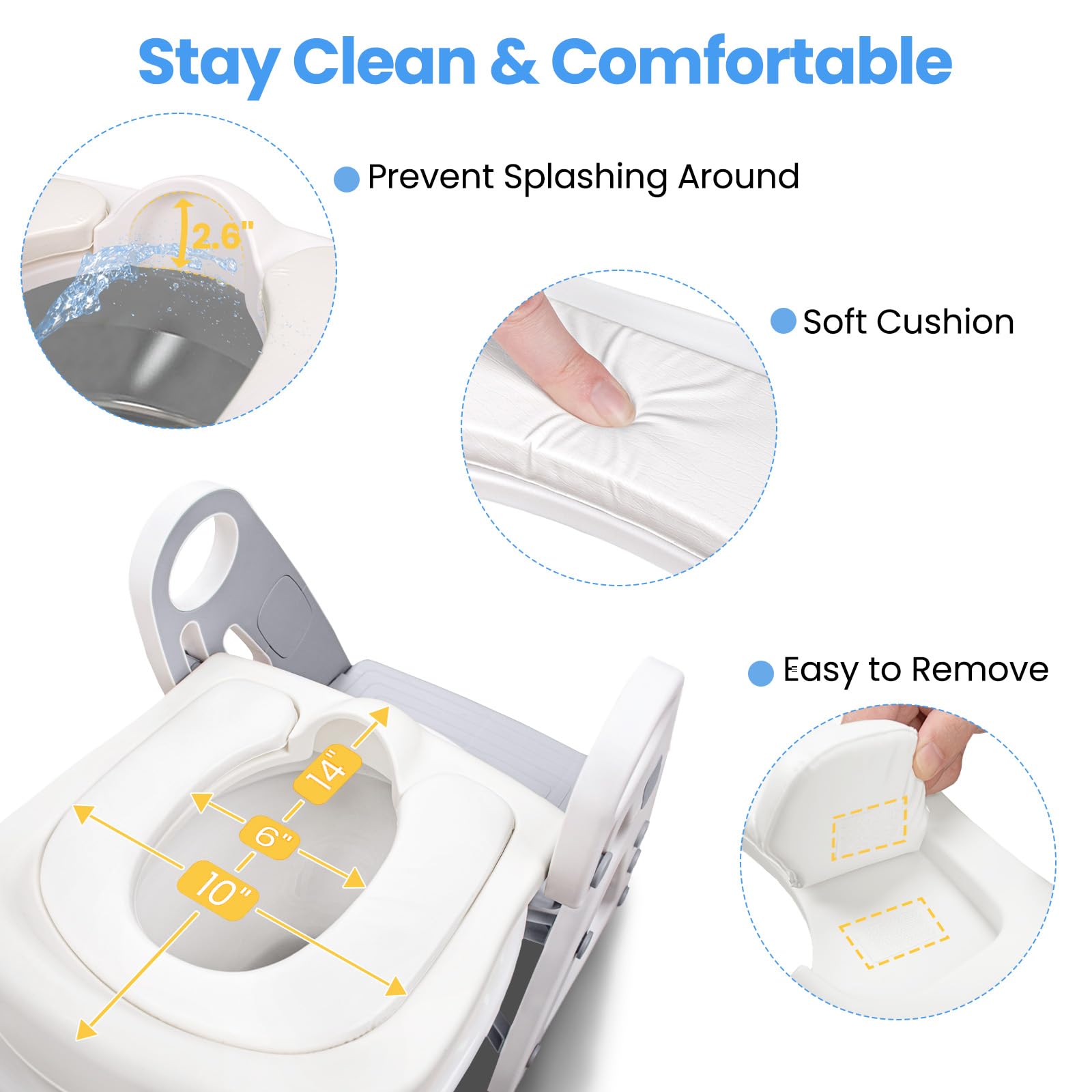 Primlect Potty Training Seat, 2-in-1 Toddler Toilet Seat with Step Stool, Ultra-Stable Potty Chair Attachment, Adjustable Seat and Step Ladder, Non-Slip Design, Splash Guard for Boys and Girls(Grey)
