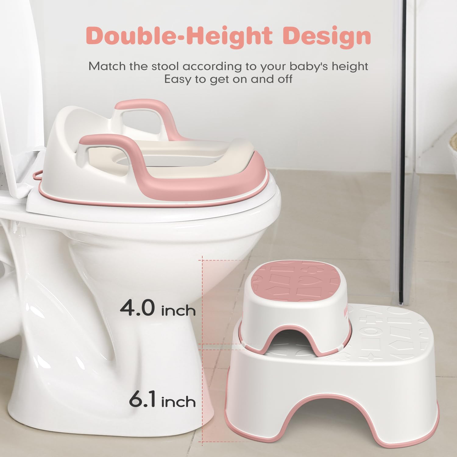 Potty Training Seat with Step Stools, Maliton Potty Training Toilet for Toddlers Girls with Splash Guard, Anti-Slip Toddler Stool for Bathroom, One Potty Seat and 2 in 1 Step Stool for Kids (Pink)