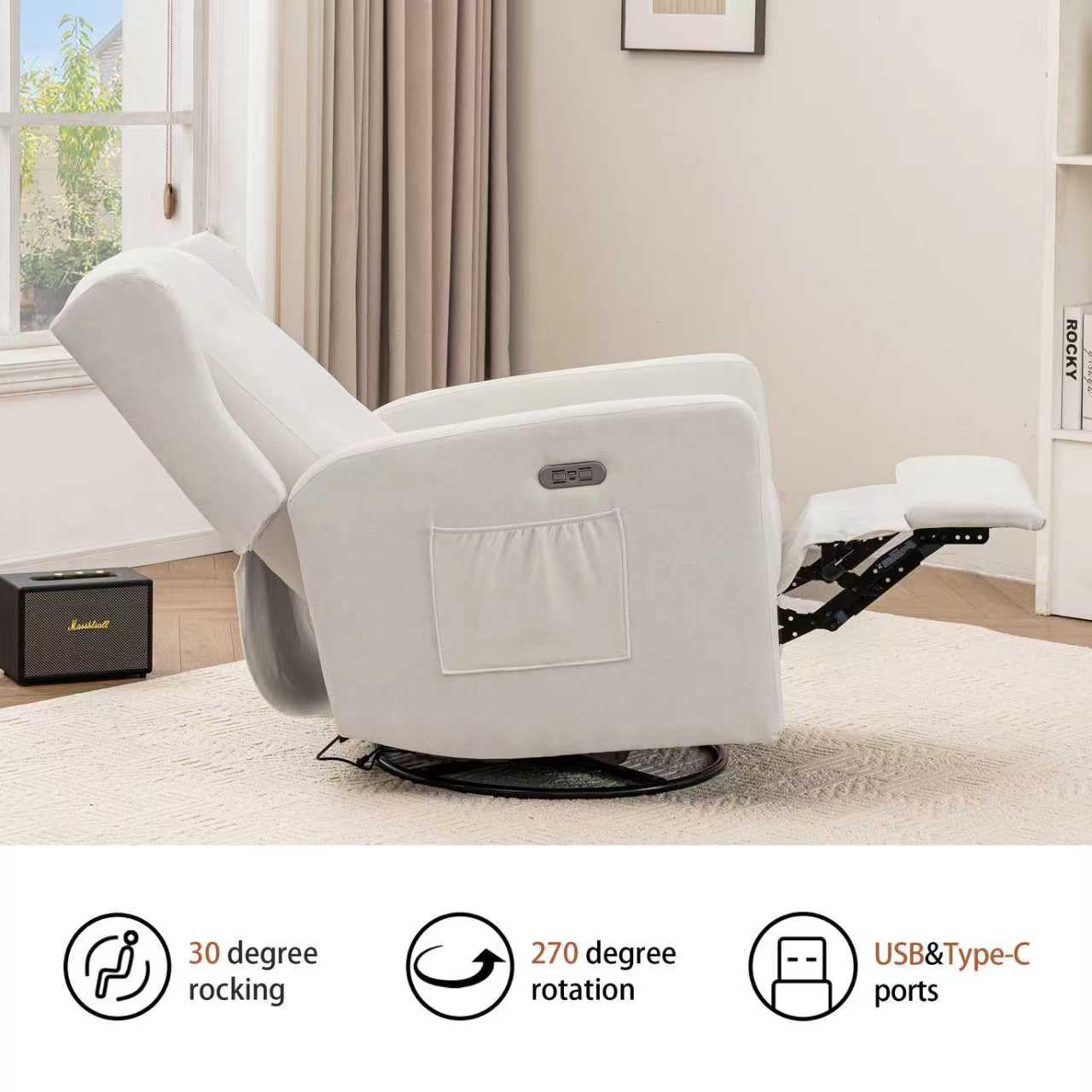 Power Swivel Rocking Recliner Chair with USB Charging Ports