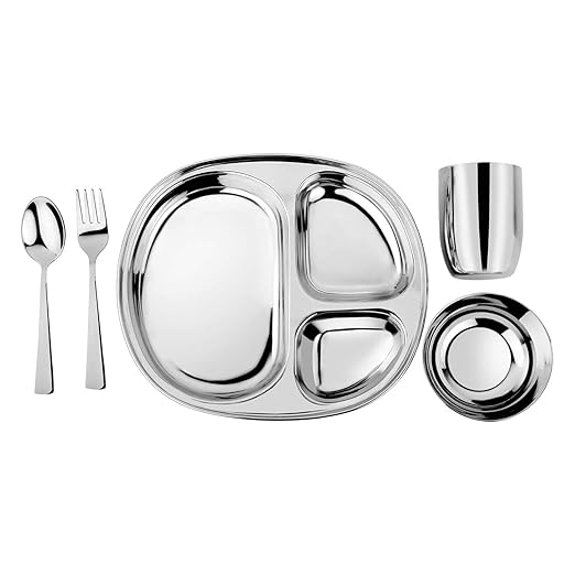 Stainless Steel Kids Dinnerware Set - 5 Piece Stainless Steel Toddler