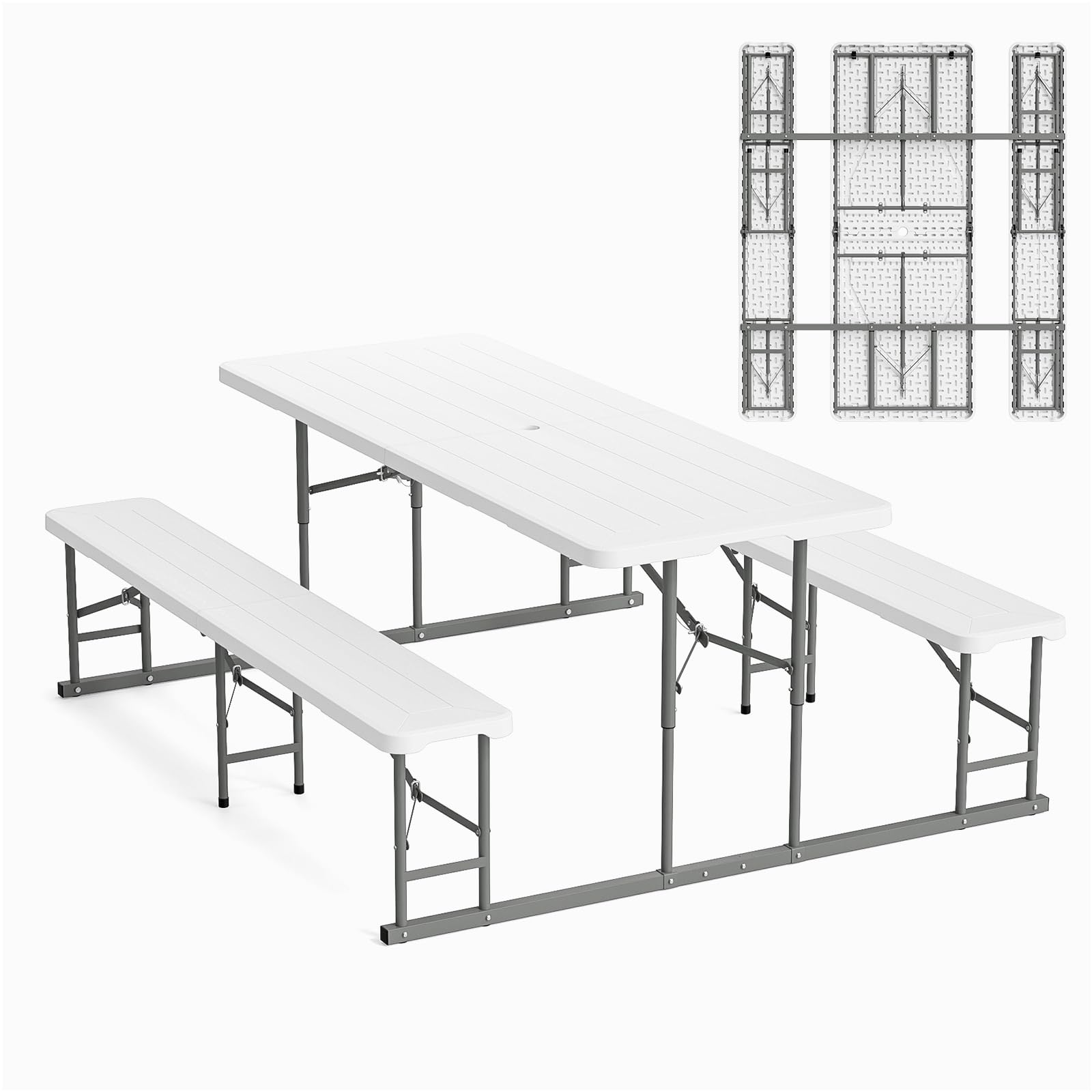 Folding Picnic Table and Bench Set, Portable Outdoor Dining Furniture for Camping
