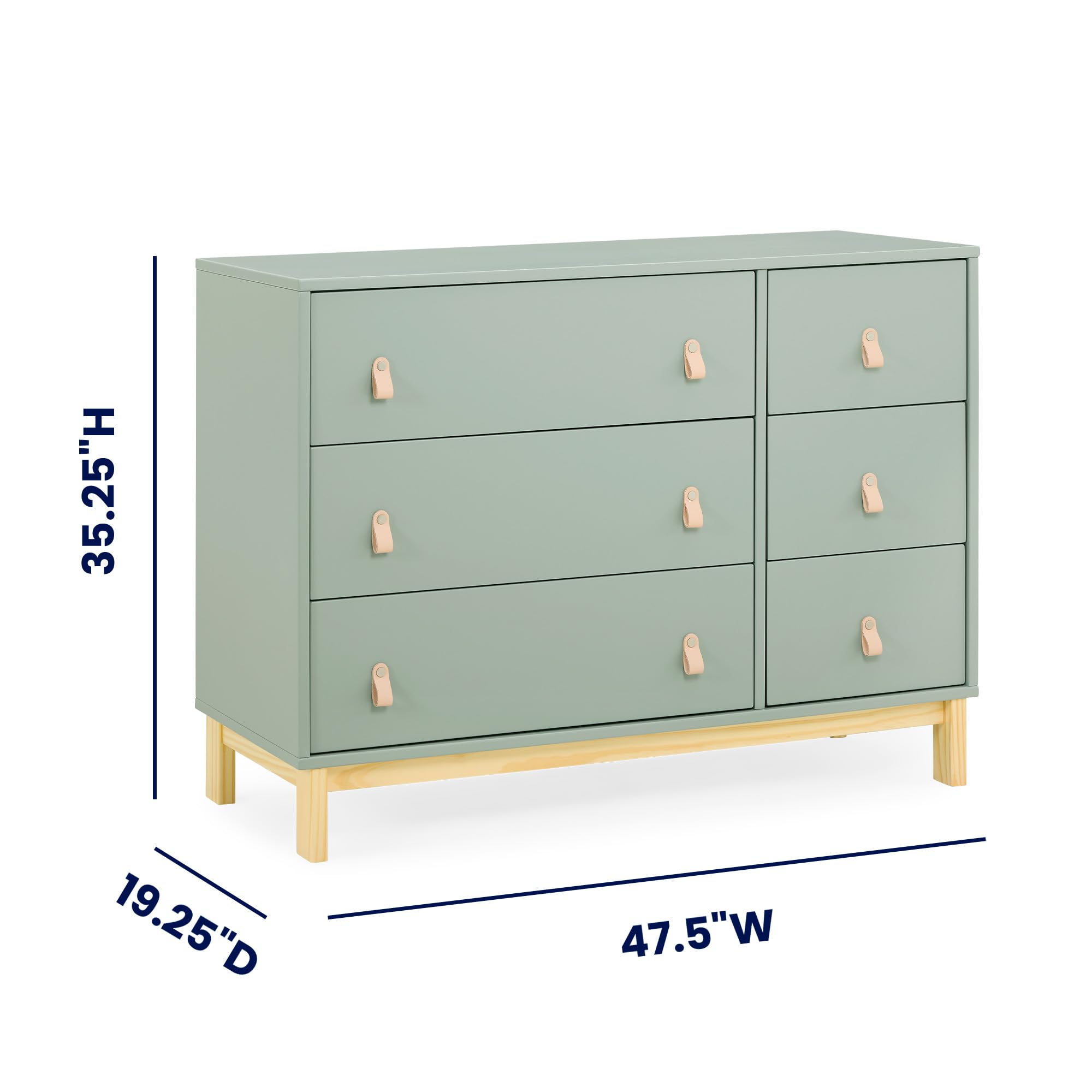 6 Drawer Dresser with Leather Pulls and Interlocking Drawers