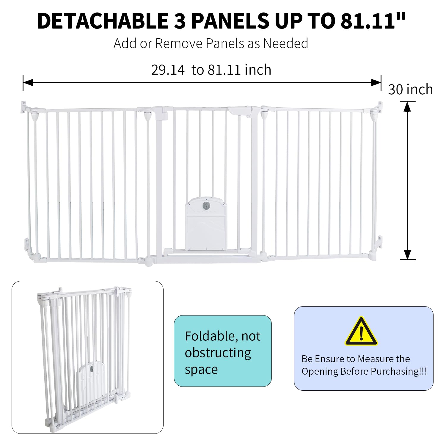 Extra Wide Baby Gate with Cat Door Auto Close