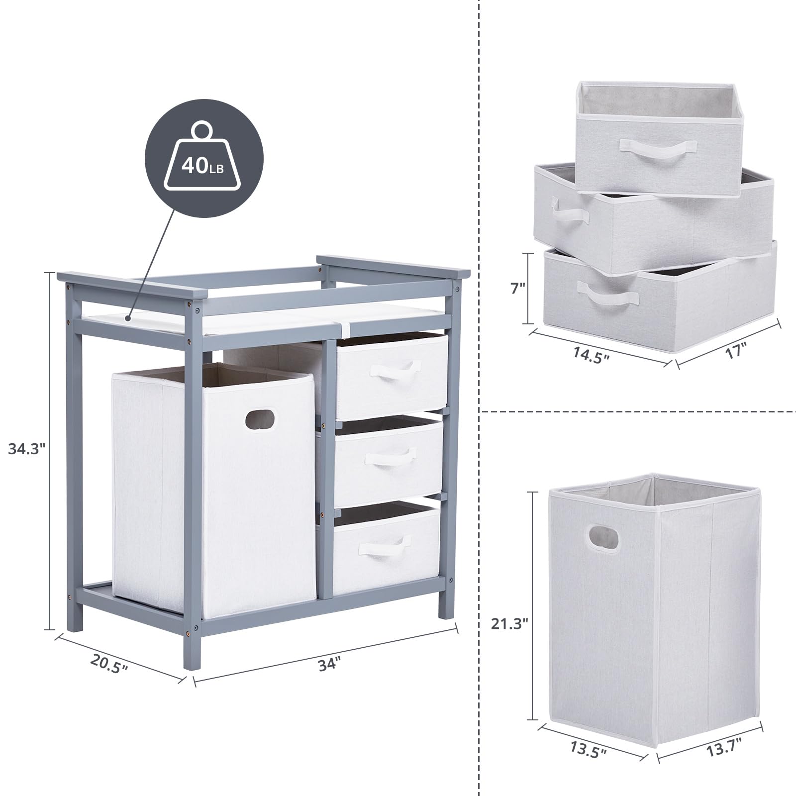 Baby Changing Table with Storage Baskets and Hamper