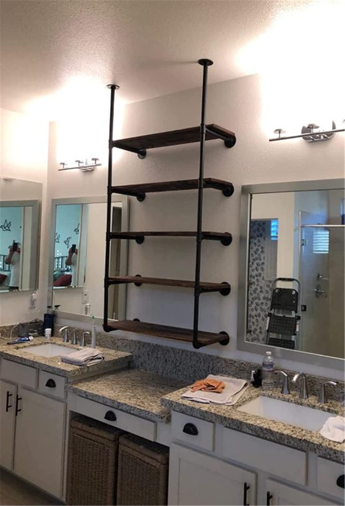 Industrial Wall Mount Pipe Shelf 5-Tier Black Metal Shelving Bracket
