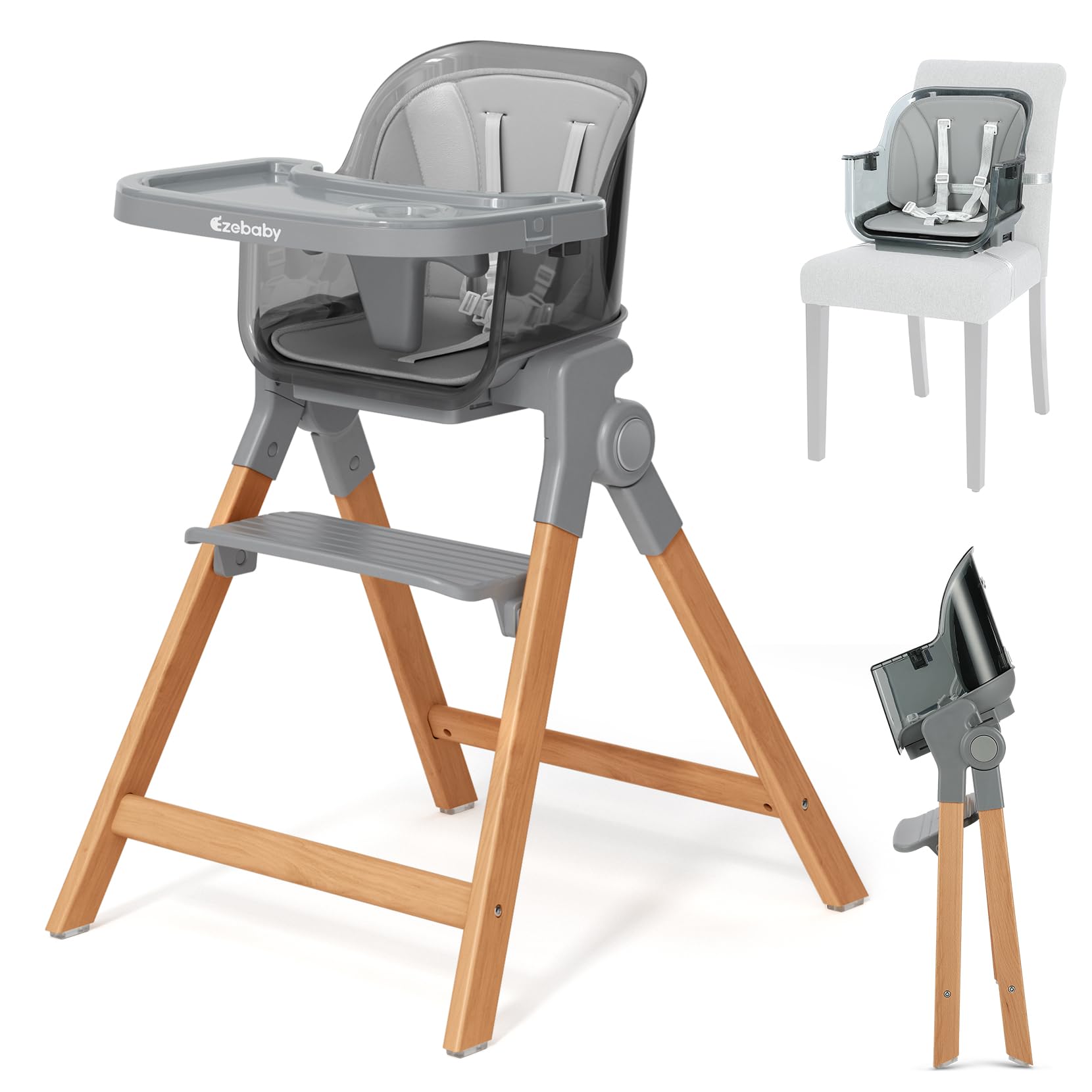 Wooden High Chairs, 3-in-1 Convertible Baby High Chair