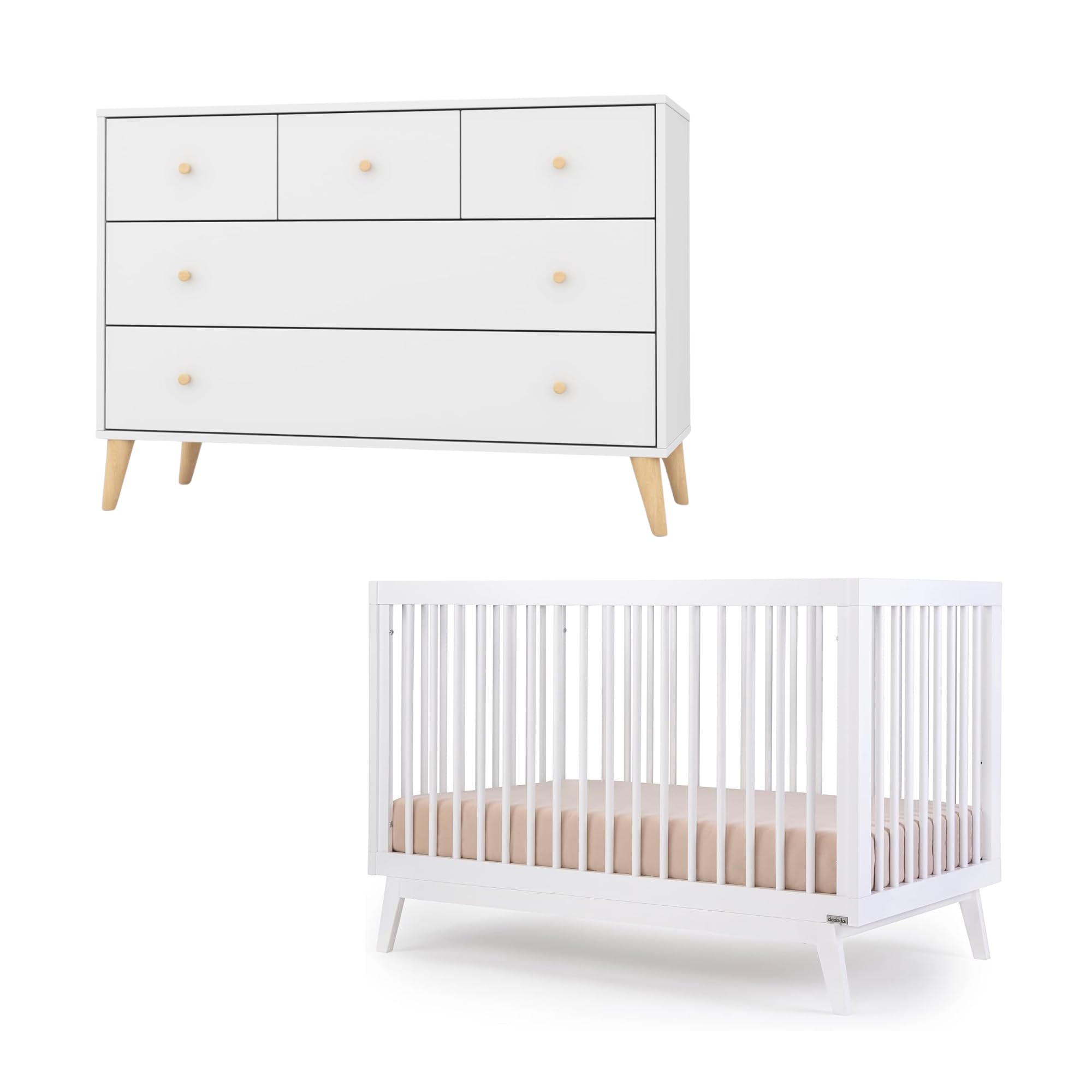 3-in-1 Convertible Crib and 5-Drawer Dresser Set