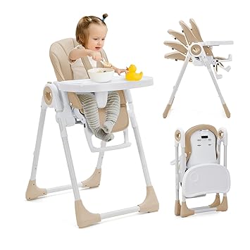 Foldable Baby High Chair with Adjustable Height, 5 Recline Positions
