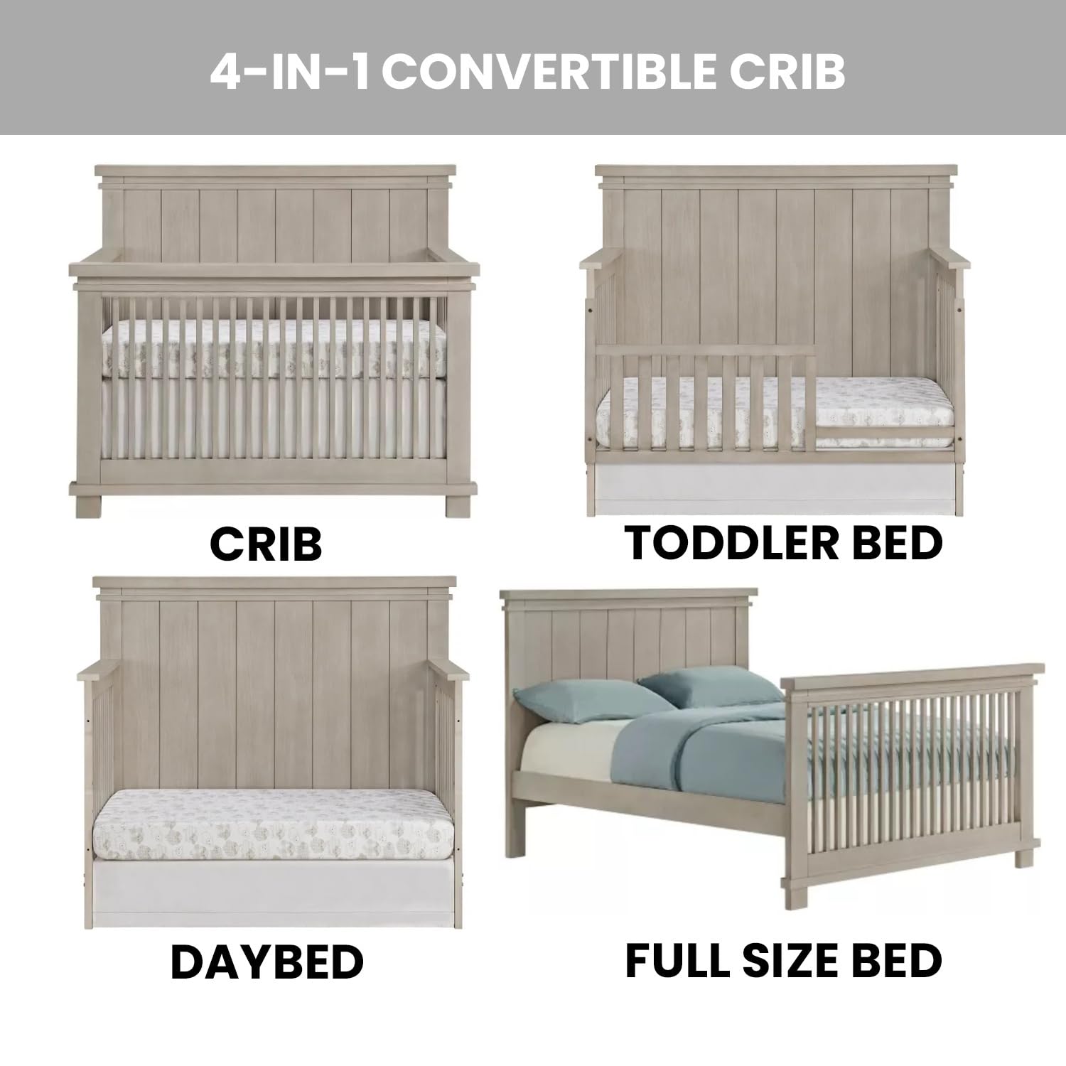 4-in-1 Convertible Crib with Shiplap Detail