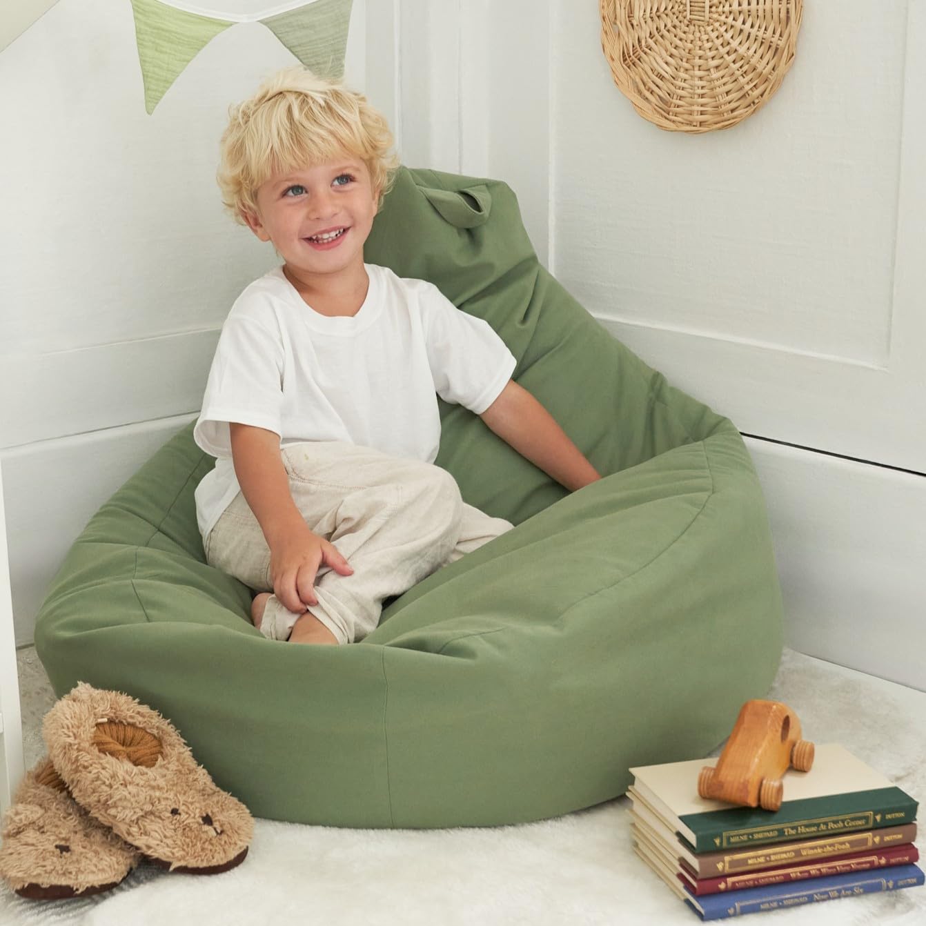 Kids Bean Bag Chair Cover with Storage - Sage Green