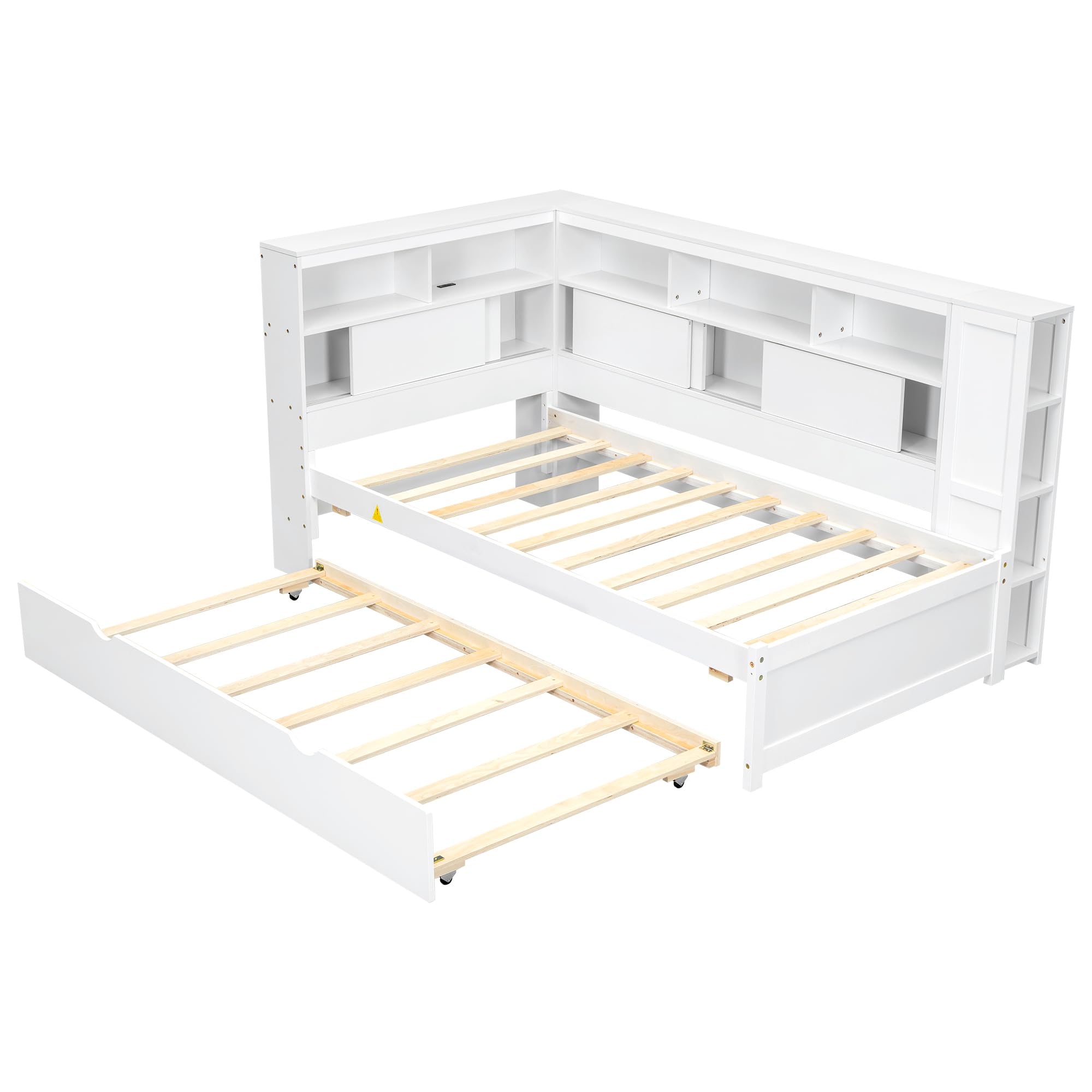 Twin Platform Bed with USB Ports and Trundle