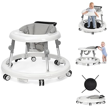Foldable with 9 Adjustable Heights, Baby Walker with Wheels Portable